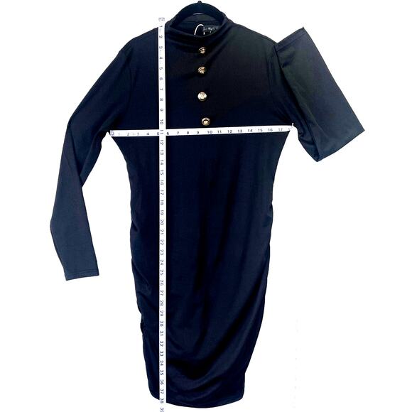 Womens Just Quella Black Bodycon Ruched Sides Back LS Sexy High Neck Dress Large - Picture 9 of 13